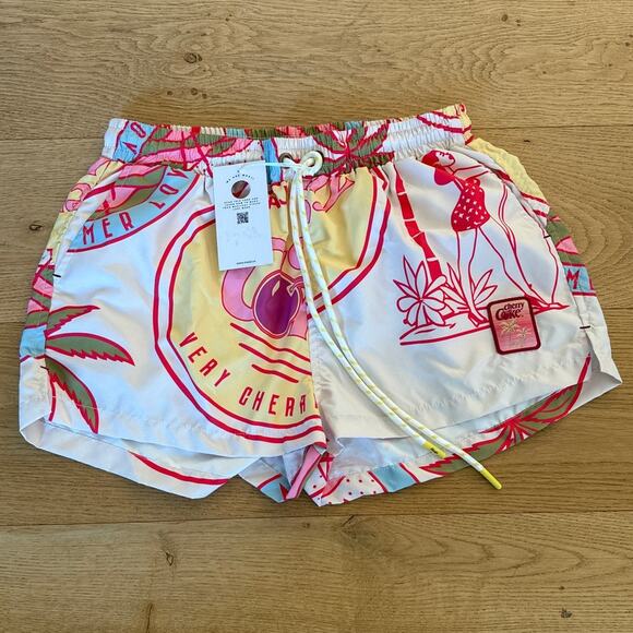 Maaji Very Cherry Swim Shorts Size S in White Red - Picture 1 of 4